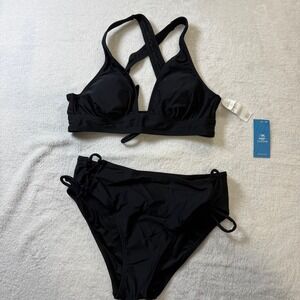 CUPSHE Black Halter Neck Triangle Bikini Swimsuit Lace Up Sides Size S